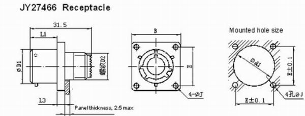 GJB599 series(MIL-C-38999)Ⅰcircular electrical connector Connectors Product Outline Dimensions