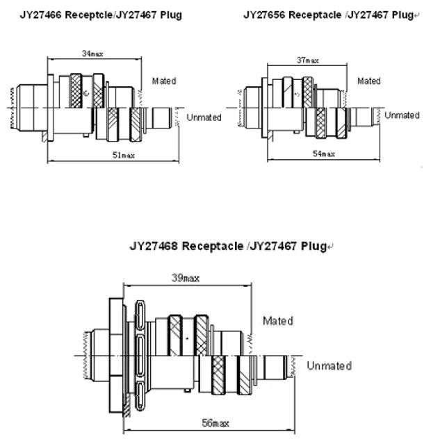 GJB599 series(MIL-C-38999)Ⅰcircular electrical connector Connectors Product Outline Dimensions