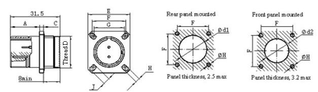 GJB599 series (MIL-C-38999)Ⅲ circular electrical connector with compound material Connectors Product Outline Dimensions