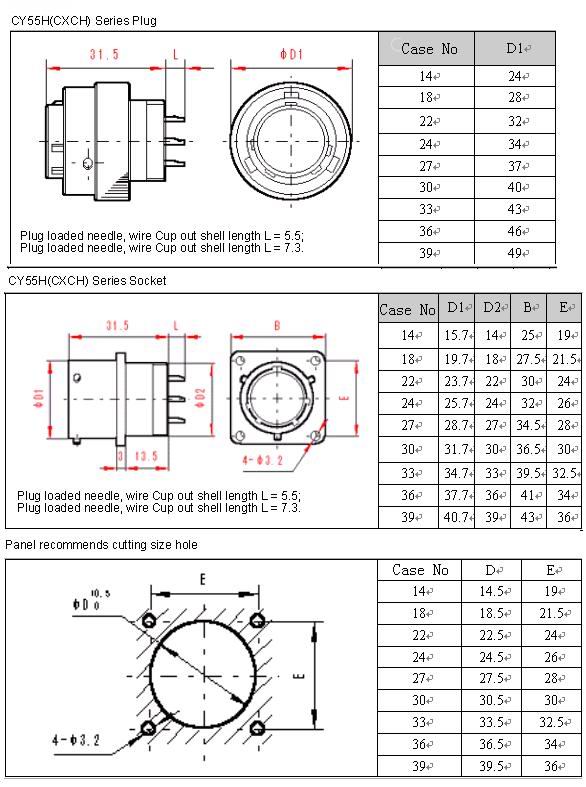 CY55H(CXCH) series Connectors Product Outline Dimensions