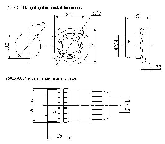 Y50EX series  Connectors Outline Mounting Dimensions