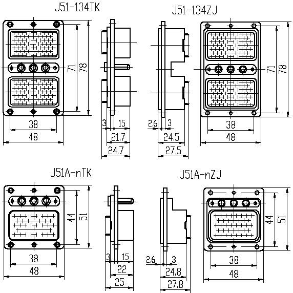 J51,J51A series Connectors Product Outline Dimensions