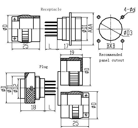 Y47 series Connectors Product Outline Dimensions