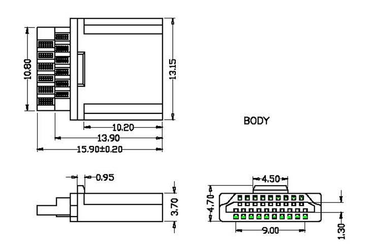 HDMI 19pin male solder  series Connectors Product Outline Dimensions