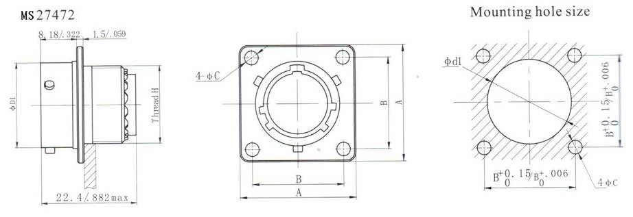 MIL-DTL-38999 SERIES II CIRCULAR ELECTRICAL CONNECTOR series Connectors Product Outline Dimensions