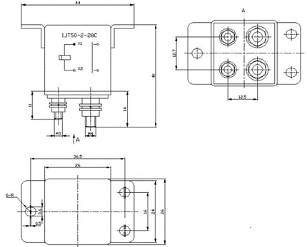 1JT50-2  High power and hermetical relays series Relays Product Outline Dimensions