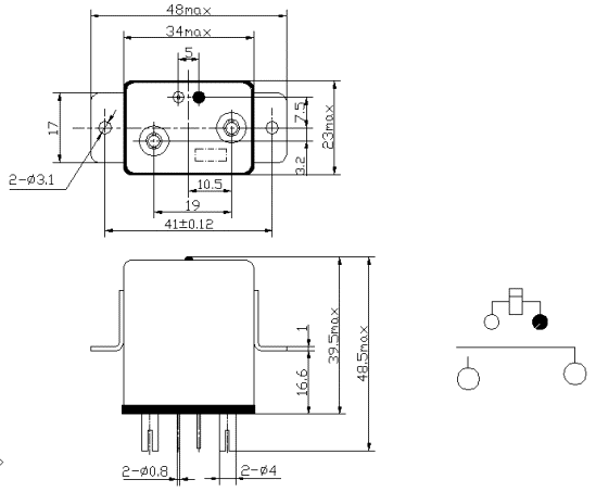 1JB50-3  High power and hermetical relays series Relays Product Outline Dimensions