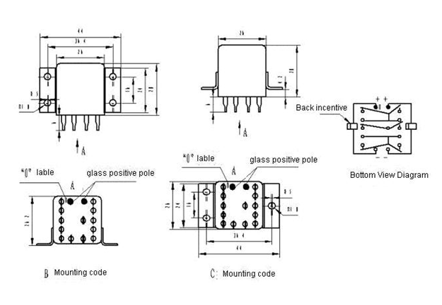 2JB10-1  Magnetism Keep and hermetical relay series Relays Product Outline Dimensions