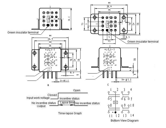 4JS15-1  Time-lapse and hermetical relay series Relays Product Outline Dimensions