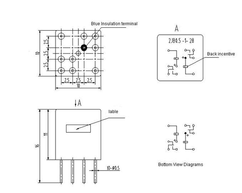 2JB0.5-1  Ultraminiature and hermetically sealed relays series Relays Product Outline Dimensions