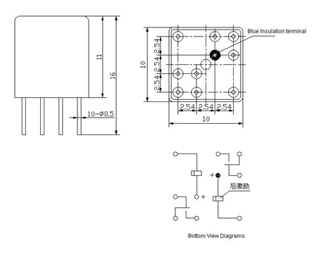 2JB1-2 Subminiature and hermetical Electromagnetism relay series Relays Product Outline Dimensions