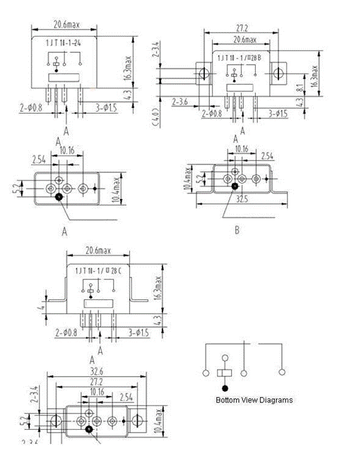 1JT10-1   hermetical Electromagnetism relay series Relays Product Outline Dimensions