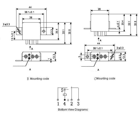 1JT25-1  hermetical Electromagnetism relay series Relays Product Outline Dimensions