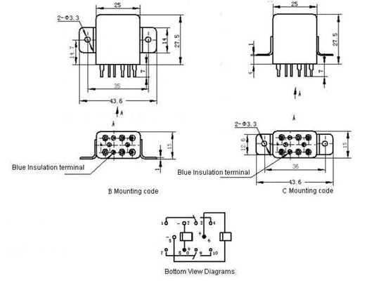 2JB15-1   hermetical Electromagnetism relay series Relays Product Outline Dimensions