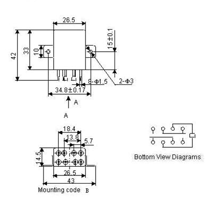 2JGXM-2   hermetical Electromagnetism relay series Relays Product Outline Dimensions