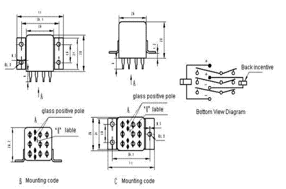 3JB20-1   hermetical Electromagnetism relay series Relays Product Outline Dimensions