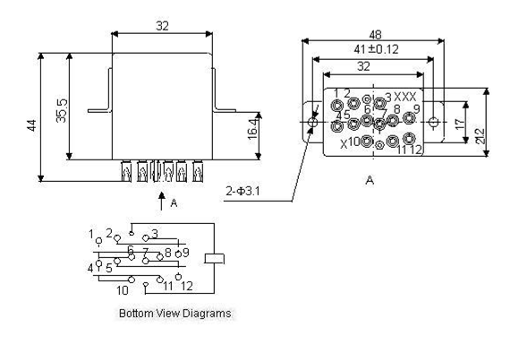 4JG-4A hermetical Electromagnetism relay series Relays Product Outline Dimensions