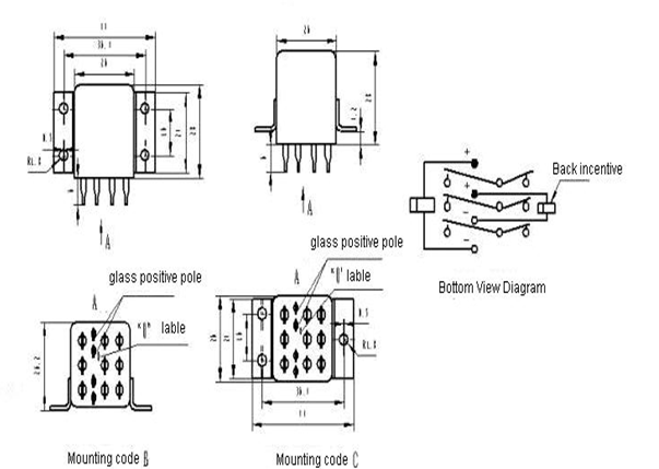 3JB20-3   hermetical Electromagnetism relay series Relays Product Outline Dimensions