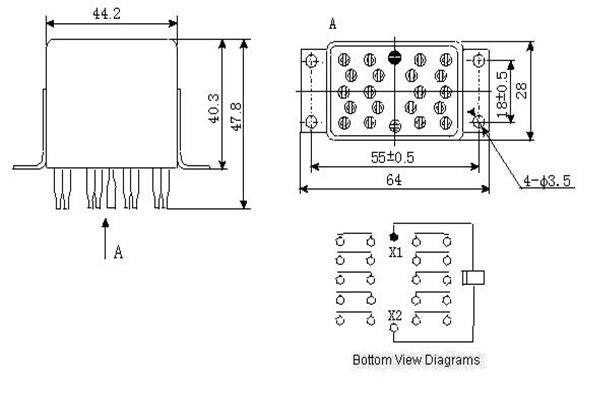 10JT10-1 hermetical Electromagnetism relay series Relays Product Outline Dimensions