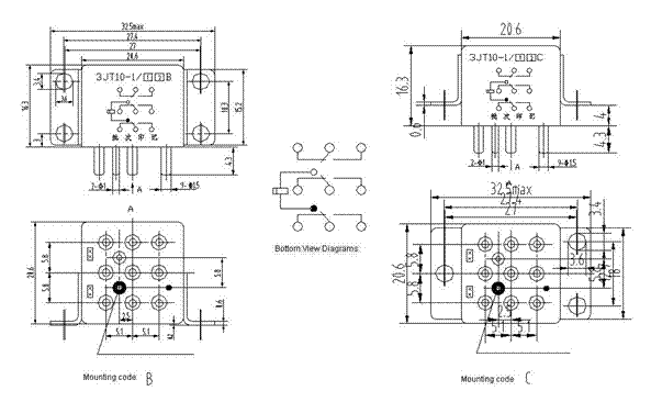 3JT10-1   hermetical Electromagnetism relay series Relays Product Outline Dimensions