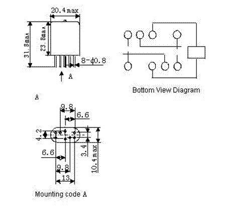 2JRXM-1 miniature and hermetical Electromagnetism relay series Relays Product Outline Dimensions