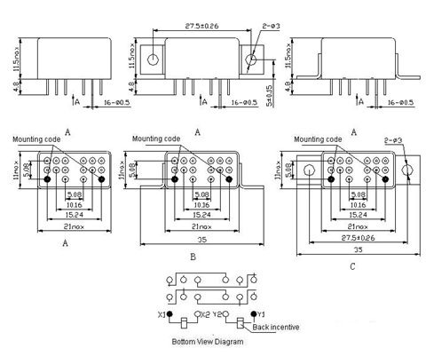 4JB2-2 miniature and hermetical Electromagnetism relay series Relays Product Outline Dimensions