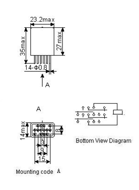 4JRXM-2 miniature and hermetical Electromagnetism relay series Relays Product Outline Dimensions