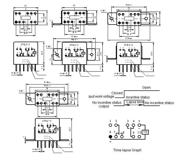 2JS12-1  Time-lapse and hermetical relay series Relays Product Outline Dimensions
