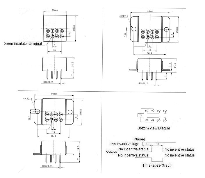 JSB-187MA miniature and hermetical time lag relay series Relays Product Outline Dimensions