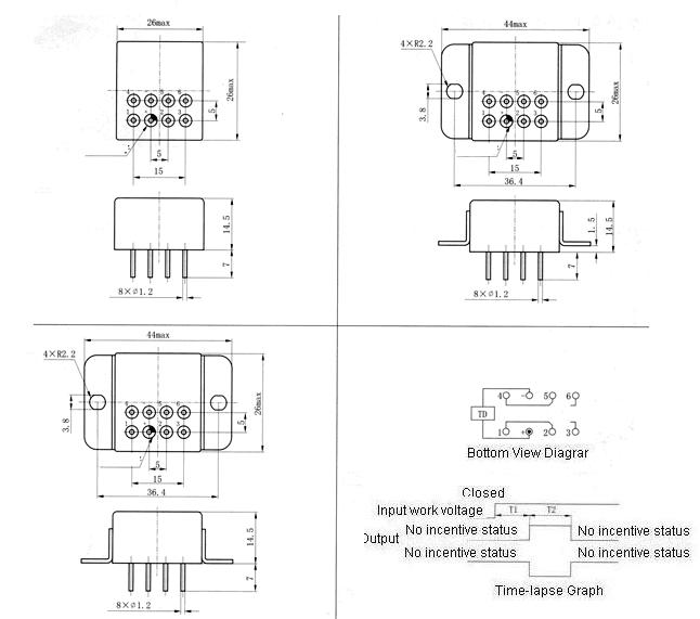 JSB-187MB miniature and hermetical time lag relay  series Relays Product Outline Dimensions