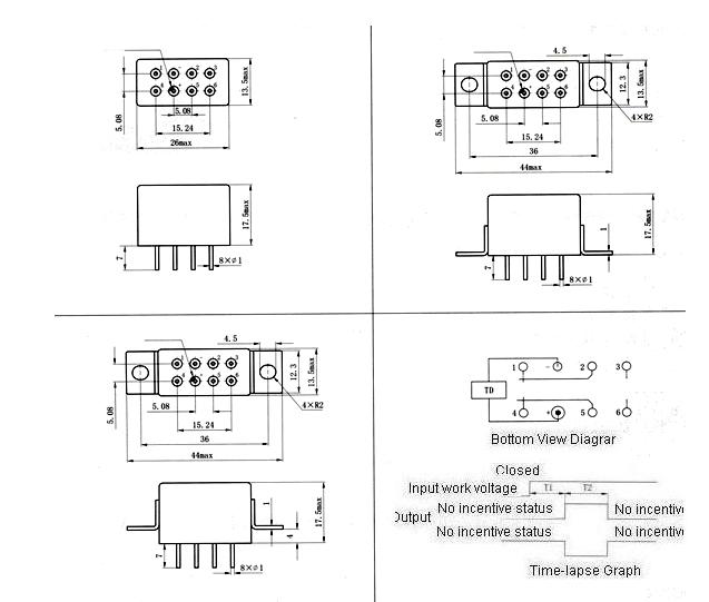 JSB-205M miniature and hermetical time lag relay  series Relays Product Outline Dimensions