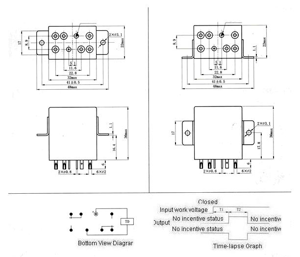 JSB-212M miniature and hermetical time lag relay  series Relays Product Outline Dimensions