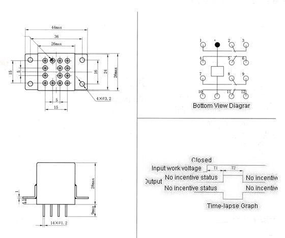 JSB-245M miniature and hermetical time lag relay  series Relays Product Outline Dimensions