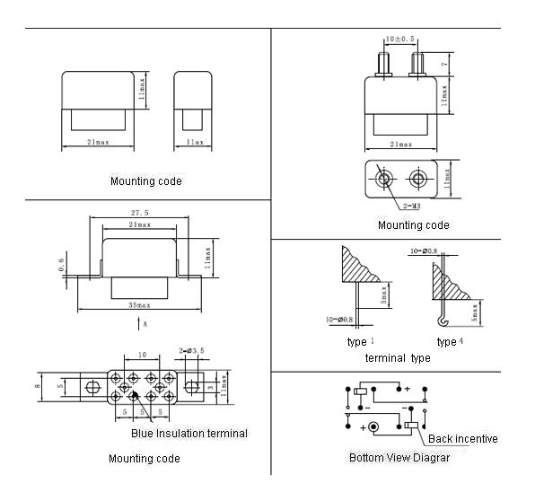 JMC-022M Subminiature and Hermetical Magnetism Keep relay  series Relays Product Outline Dimensions