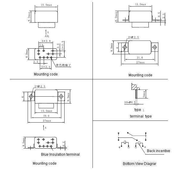 JMC-099M Subminiature and Hermetical Magnetism Keep relay  series Relays Product Outline Dimensions