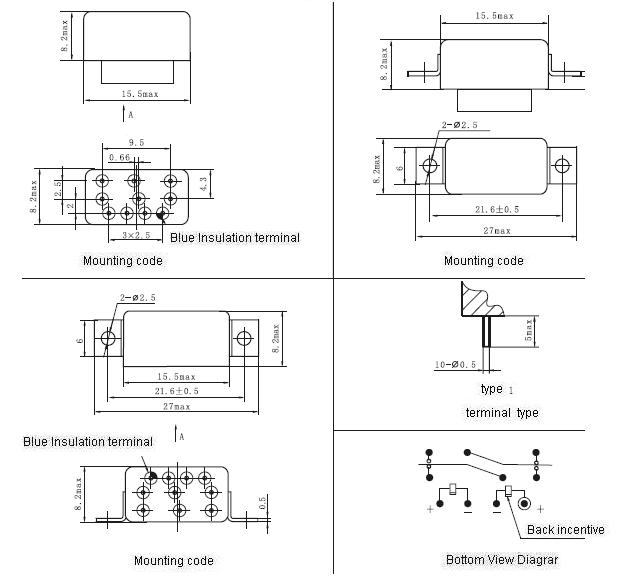 JMC-099MA Subminiature and Hermetical Magnetism Keep relay  series Relays Product Outline Dimensions