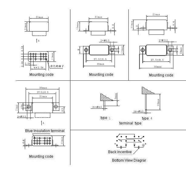 JMC-135M Subminiature and Hermetical Magnetism Keep relay  series Relays Product Outline Dimensions