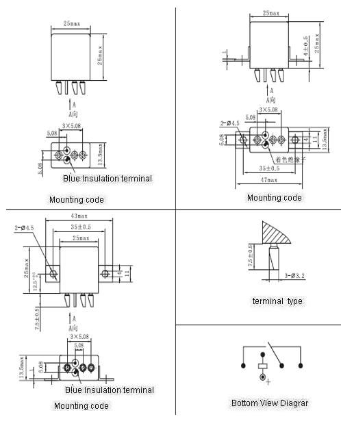 JQC-100M Subminiature and Hermetical Power Relay   series Relays Product Outline Dimensions