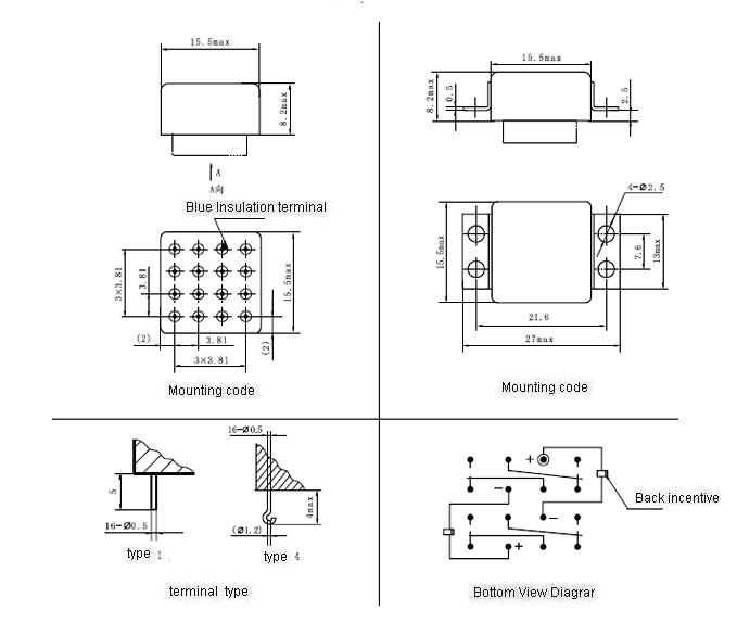 JMC-104M Subminiature and Hermetical Magnetism Keep relay series Relays Product Outline Dimensions