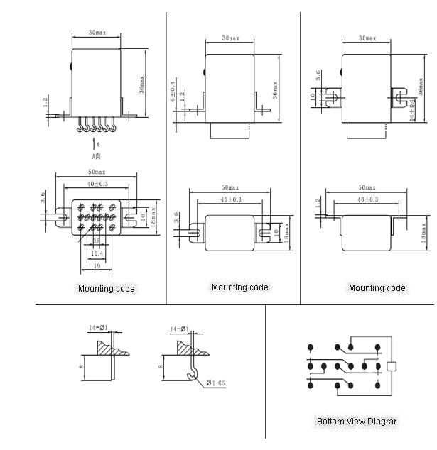 JQX-7M Subminiature and Hermetical Power Relay   series Relays Product Outline Dimensions