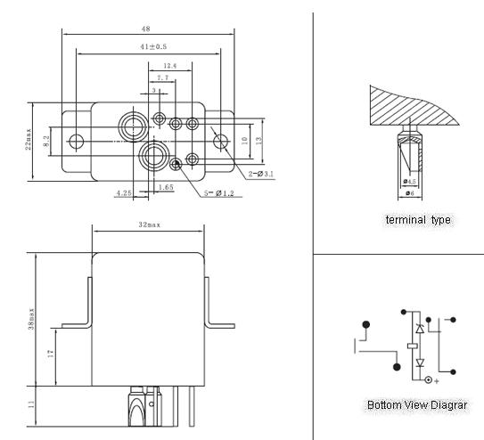 JQC-142MC Miniature and Hermetical Power Relay   series Relays Product Outline Dimensions