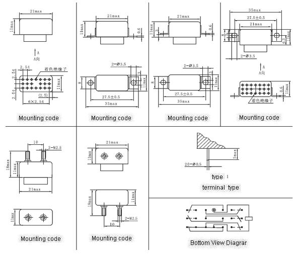 JRC-105M Subminiature and Hermetical Power Relay  series Relays Product Outline Dimensions