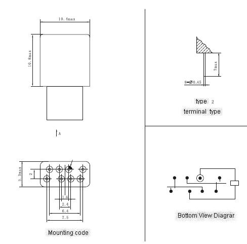 JRC-190M Subminiature and Hermetical Power Relay  series Relays Product Outline Dimensions