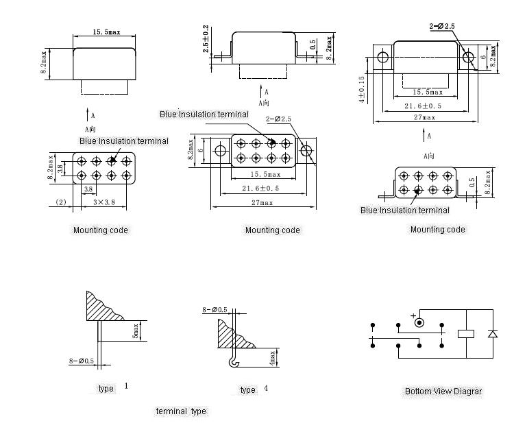 JZC-097MC Subminiature and Hermetical Power Relay  series Relays Product Outline Dimensions