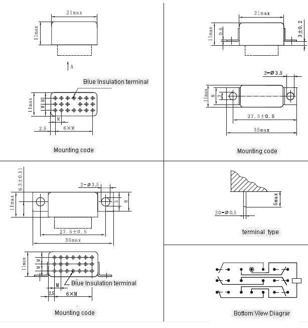 JZC-177M Subminiature and Hermetical Power Relay  series Relays Product Outline Dimensions