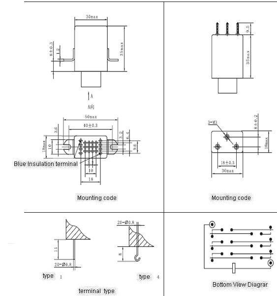 JZX-012M Hermetical Electromagnetism Power Relay  series Relays Product Outline Dimensions