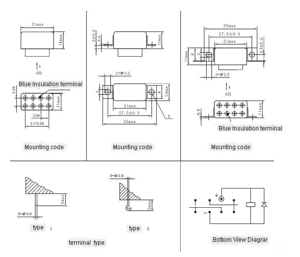 JZC-191M Subminiature Electromagnetism Relay with Transient Suppression  series Relays Product Outline Dimensions