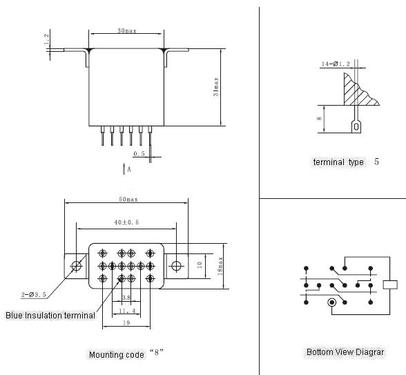 JZX-127M Hermetical Electromagnetism Power Relay  series Relays Product Outline Dimensions