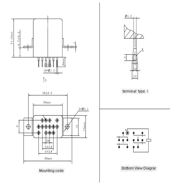 JZX-127MB Hermetical Electromagnetism Power Relay  series Relays Product Outline Dimensions