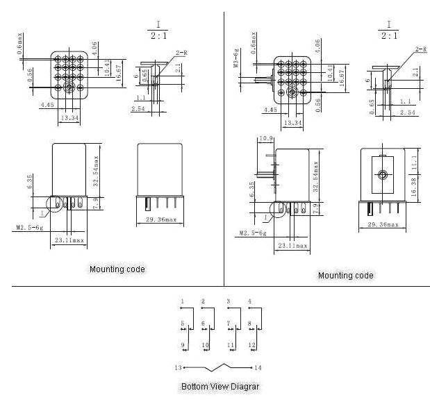 JZX-145M Miniature and Hermetical Electromagnetism Power Relay    series Relays Product Outline Dimensions